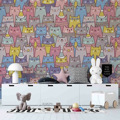3D Cartoon Cat Doddle Wallpaper Wall Mural Removable Self-adhesive 225