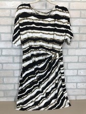 Calvin Klein Dress Women's M Black Tan Striped Short Sleeve Party Casual Stretch