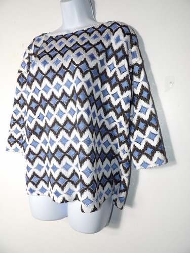 Sonia Bogner Womens 6 Lace Blouse Top Crochet White Black Blue Cut Out READ - Picture 3 of 15
