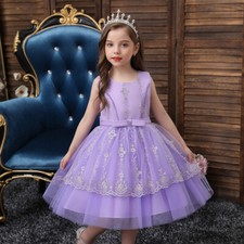 2-10Y Kids Girls Tulle Sleeveless Princess Dress Birthday Party Gown Formal Prom