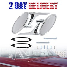 Round Outside Rearview Mirrors Ribbed Base For 1963-65 Chevy Impala Nova