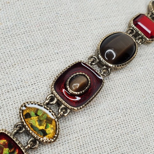 Vintage Liz Claiborne Armband goldfarben Cabochon Herbstfarben 8" signiert - Bild 12 von 12