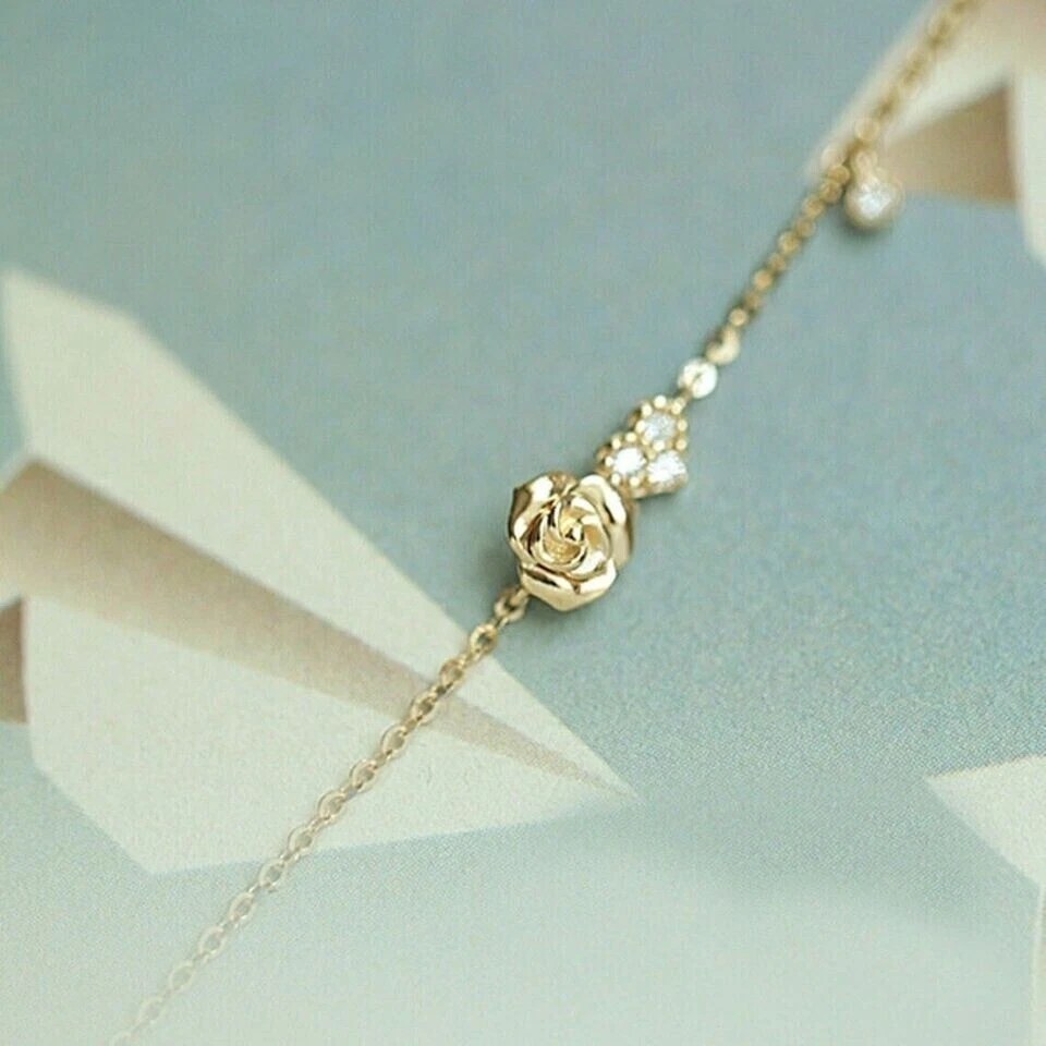 Pulseira feminina de diamante natural corte redondo 0,10 quilates folheada a ouro amarelo 14K - Imagem 4 de 4