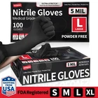 Disposable Nitrile Exam Gloves, 5 Mil Black, Powder-Free Heavy Duty Clean Glove