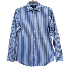 Banana Republic Dress Shirt Mens Small 14-14.5 Gray Black BlueStriped Preppy Top