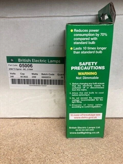 x5 Bell 05006 25W BC Warm White T3 Spiral CFL - Image 4 of 4