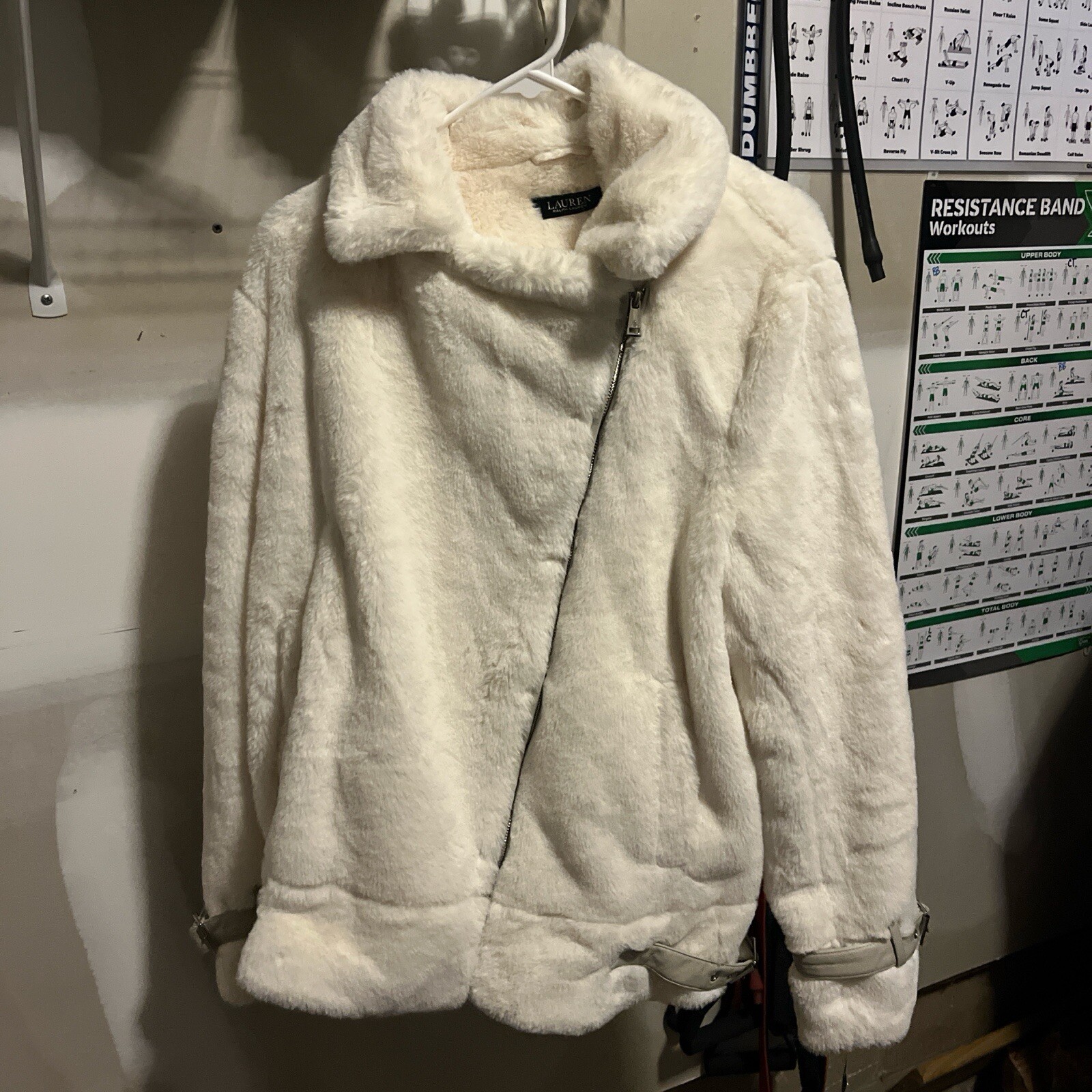 NWT Ralph Lauren Faux Fur White Women’s Zip Up Jacket. Size L