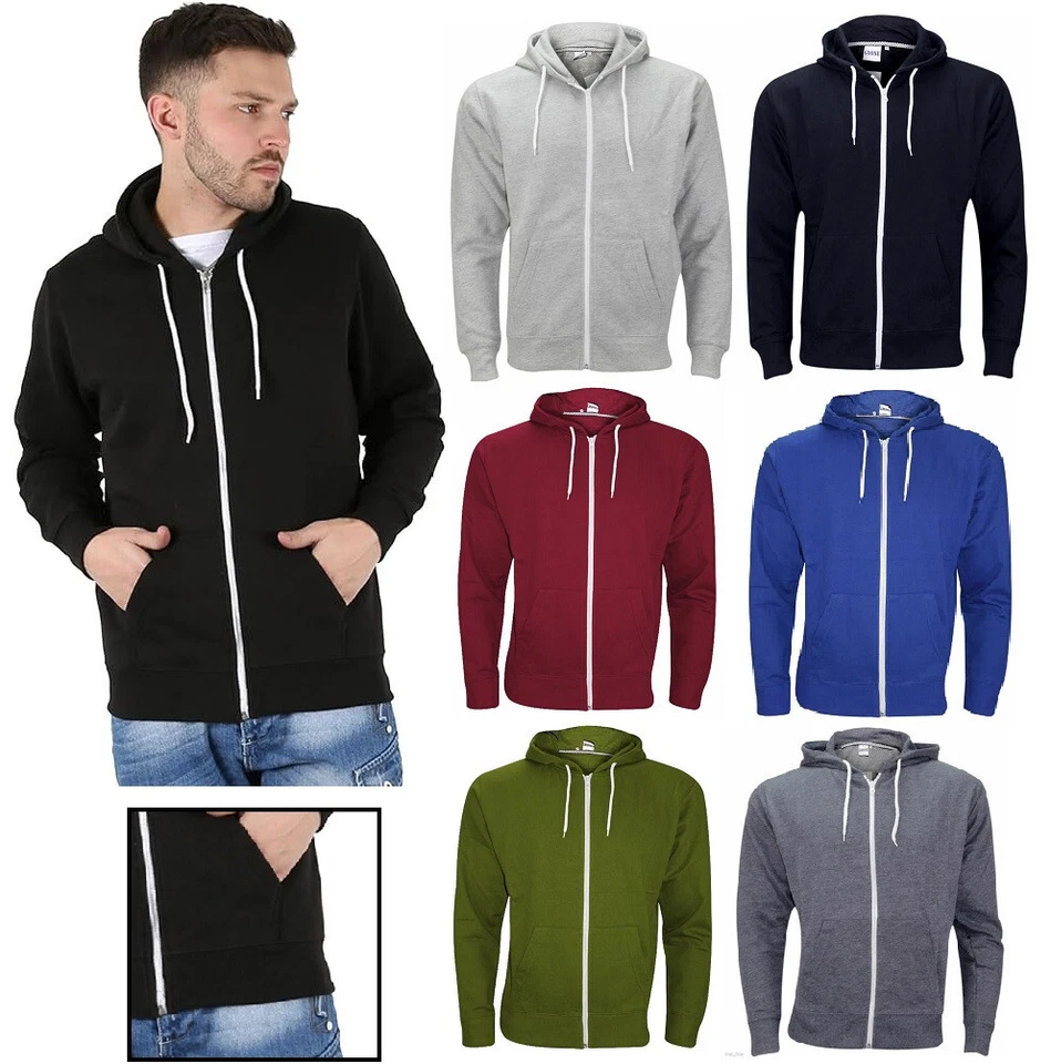 New Mens Plain Fleece Zip Up Top Zipper Hoody Sweatshirt Jacket Jumper Hoodie - Image 2 of 4