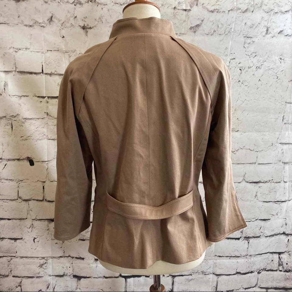 ECCOCI Jacket Womens Size 12 Tan Career Work Blazer High Collar Cotton Blend - Image 4 of 4