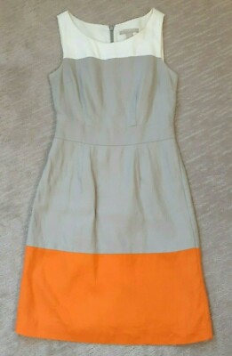 Banana Republic Tan Ivory Orange Colorblock Dress 100% Linen Sleeveless 2  Fall | eBay