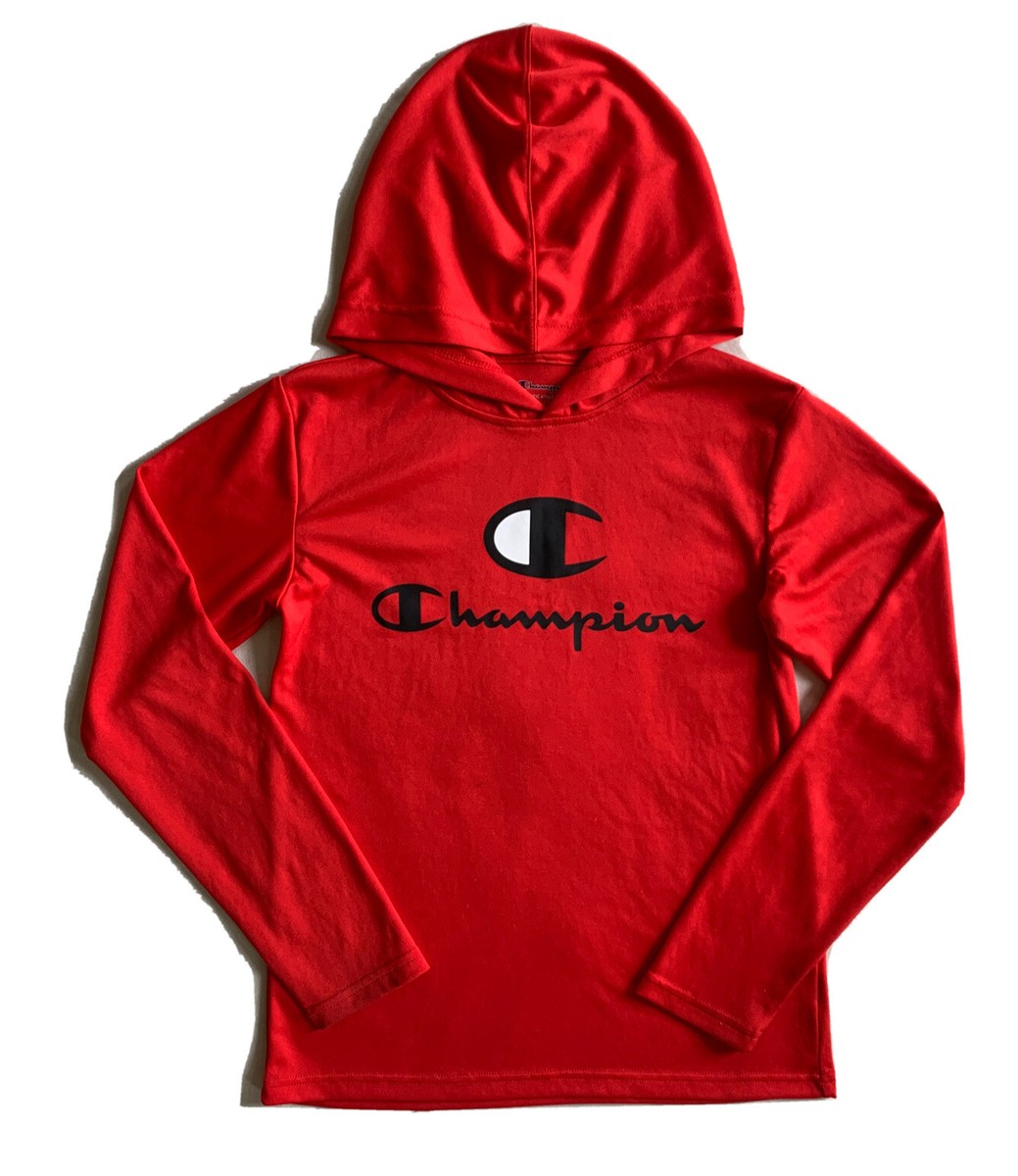 CHAMPION Kids Boys Long Sleeve Hoodie Tee Shirt T-Shirt Script Logo Red  LARGE | eBay