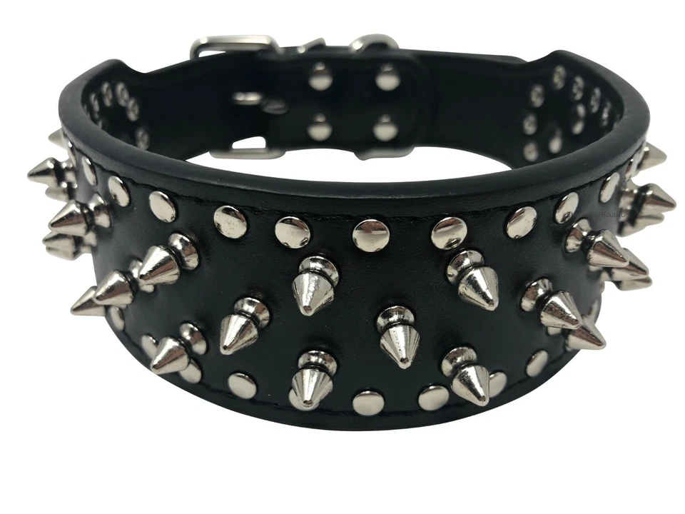 Dog Collar Studded Spikes Rivet Adjustable Faux Leather   2" wide  S M L XL - Image 2 of 4