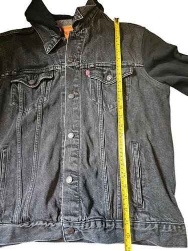 Levis Hybrid Denim Cotton Hooded Trucker Jacket Mens Size XL Black Wash Pockets - Bild 7 von 15