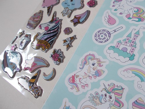 Sticker Einhorn Unicorn Klebesticker Aufkleber 15xGlitzer-/3D-Effekt + A5 Papier - Bild 2 von 2