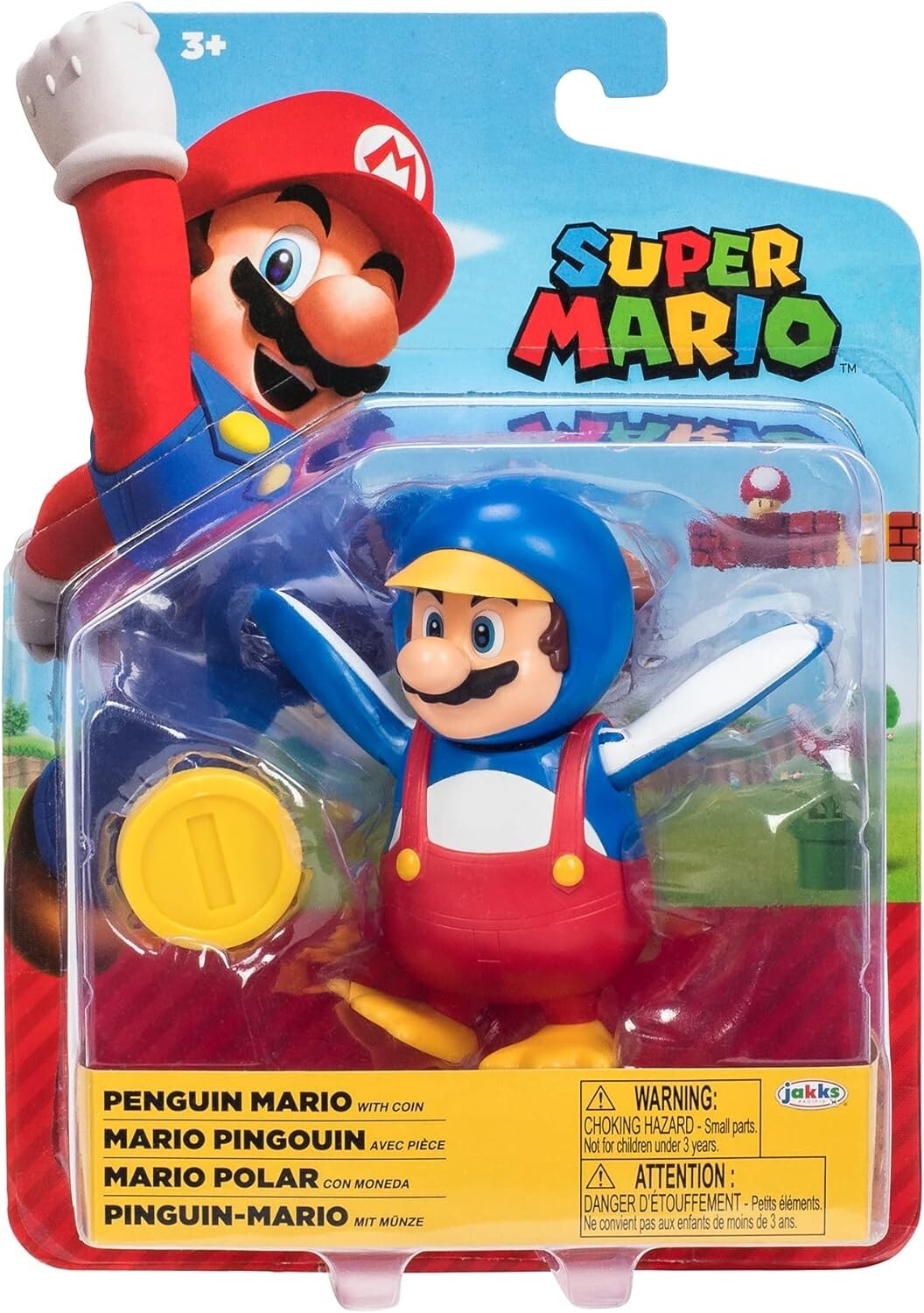 SUPER MARIO - 4 INCH PENGUIN MARIO WITH COIN FIGURE NEW