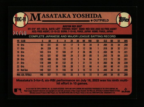2024 Topps Series 1 MASATAKA YOSHIDA /50 GOLD Chrome Silver Pack Red Sox - Picture 2 of 2