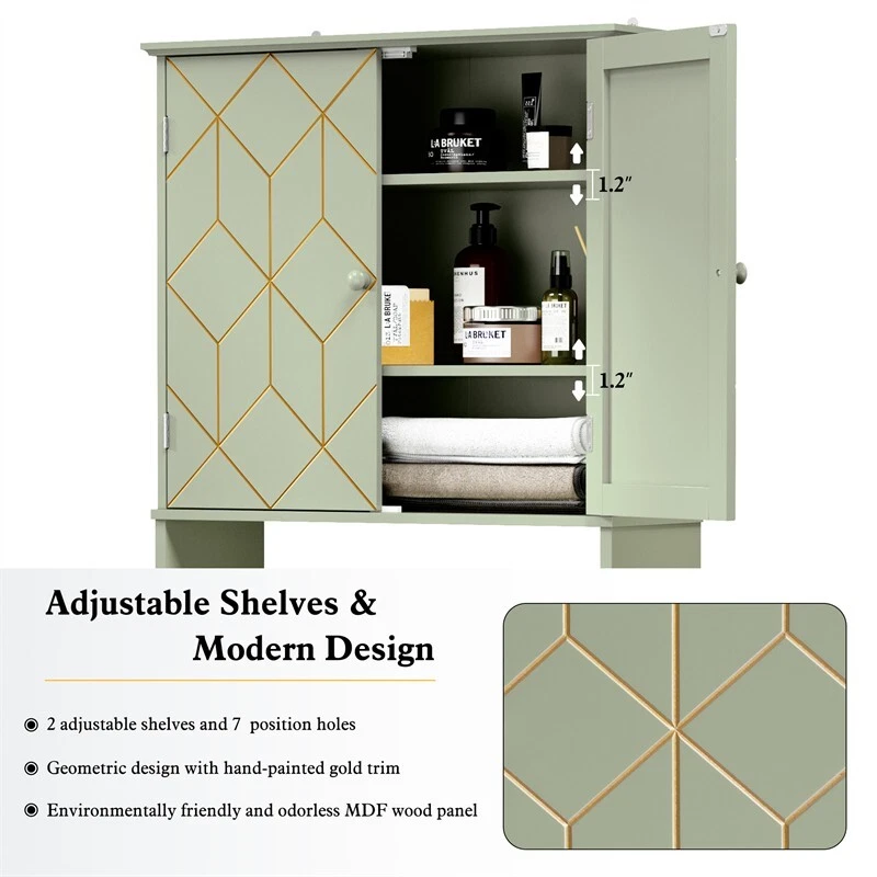 Organizador de almacenamiento de baño de 2 puertas sobre el inodoro con estante ajustable Foto 3 de 4