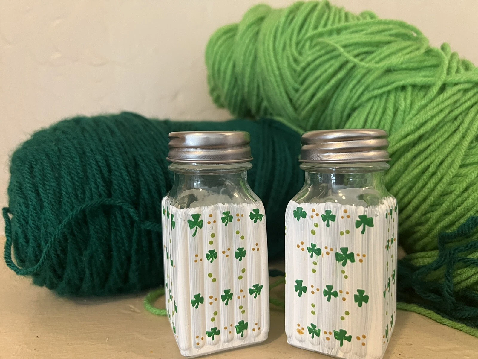 Hand Painted Green Shamrock’s Salt and Pepper Shakers