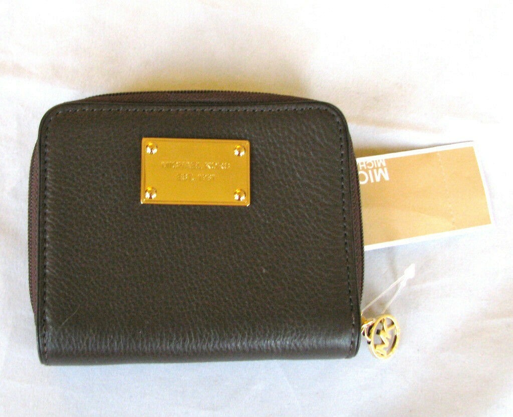 NEW MICHAEL KORS BIFOLD ITEMS GOLD,BROWN,ESPRESSO,TEAK LEATHER BIFOLD ZIP WALLET