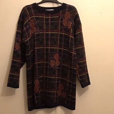 Tigi-Wear by Rinku One Size Multicoloured Check Floral Longline Jumper  UK