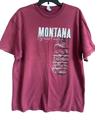 Montana Tshirt Adult XL Maroon Big Sky Country Crew Neck Active Workout Casual