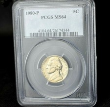 1980-P Jefferson Nickel MS64 by PCGS Combined Shipping !