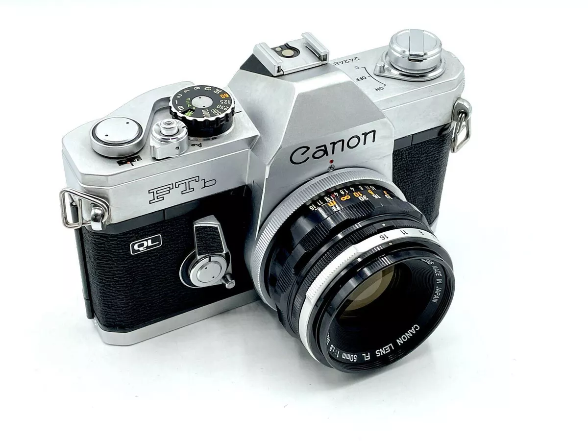 Chrome Canon FTb-QL 35mm SLR Camera with 50mm f/1.8 FL Lens - Fast Shipping