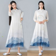 Chinese Style Hanfu Qipao Ethnic Dress Women's Cheongsam Long Dress Casual Retro