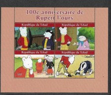 Rupert Bear Stamps souvenir sheet Cartoons animation cto-f.used Tchad 2020