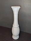 Vintage White Milk Glass 10-1/2" Bud Vase Bead & Stitch Design VGC