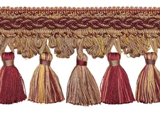 Burgundy Taupe Gold 4" Tassel Fringe Trim Cranberry Harvest [By The Yard]