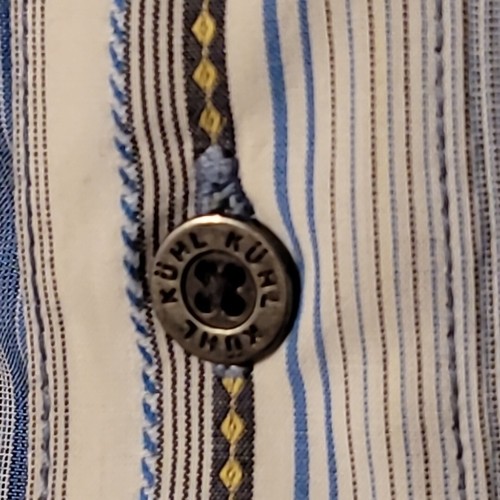 Kuhl Mens 2XL Blue Stripes Aztec Print Suncel Short Sleeve Button Shirt - Picture 5 of 10