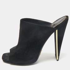Louis Vuitton Black Suede Block Heel Mules Size 38