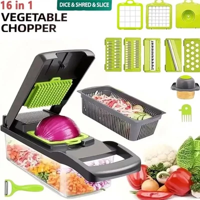 16 in 1 Vegetable Chopper Salad Slicer Dicer Cutter Mandoline Peeler Food UK