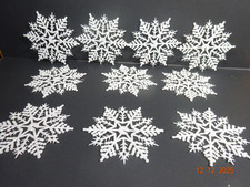Set of 10 White Glittered SNOWFLAKES Ornaments 4"w Plastic and Glitter 392
