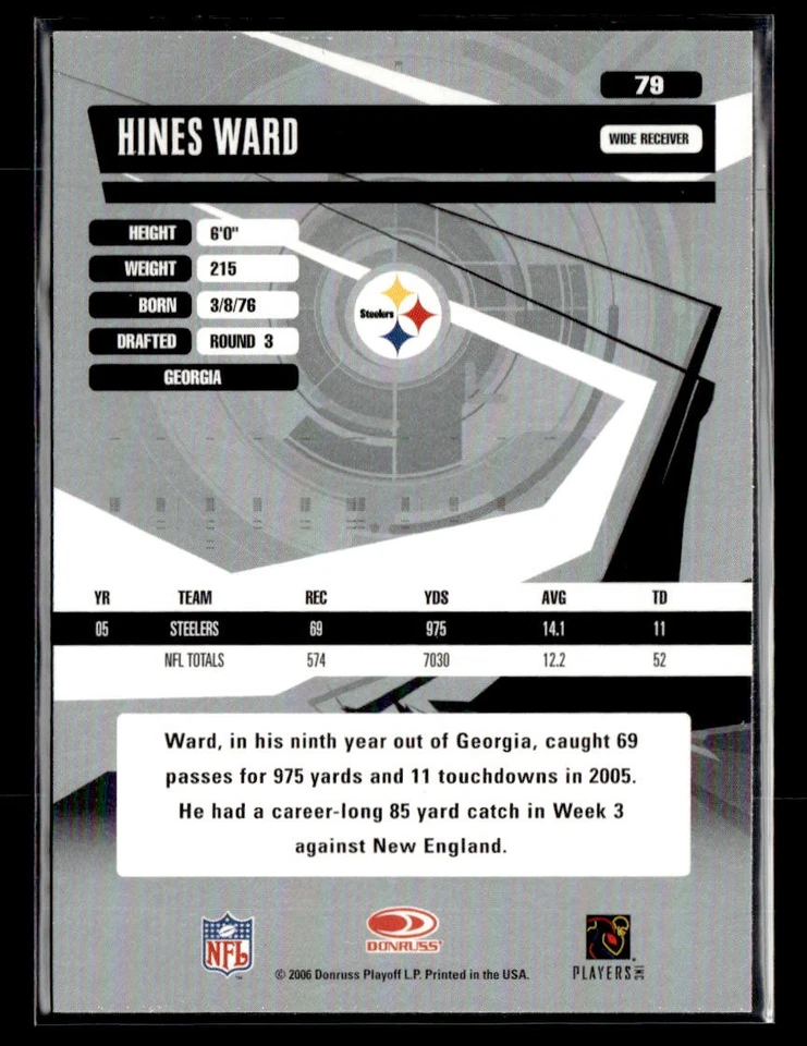 2006 Donruss Elite #79 Hines Ward Card Pittsburgh Steelers - Image 2 of 2