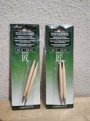 New Lot (2) Clover Takumi Bamboo No 11 Circular Knitting Needles 8mm #3642