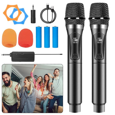 2x UHF Funk Mikrofon Set Wireless Microphone Kabellos Microfon Karaoke-Empfänger