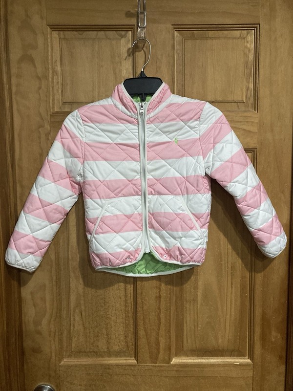 Ralph Lauren Kids Puffer Jacket Pink/White Stripe 6X