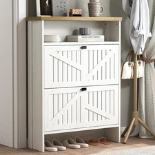 Shoe Storage Cabinet,Farmhouse Shoe Organizer with 2 Flip Drawers