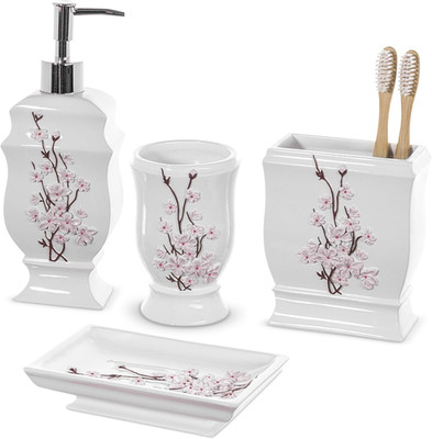 Vanda Cherry Blossom 4 Piece Resin Bathroom Accessories Set
