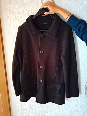 Fabiani Damen Mantel Jacke Bordeaux halblang Wolle Taschen Kragen Gr. 42