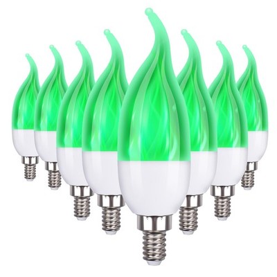E12 Flame Bulbs 8 Pack, 3 Mode LED 2.0 Watt Green Light - Decorative for Parties