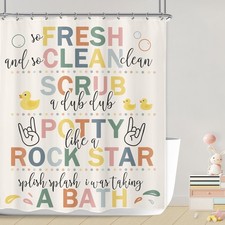 Kids Bathroom Rules Shower Curtain Bathroom Set 60Wx71H Inches Funny Colorful...