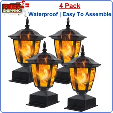 Dynaming Solar Flame Post Lights Solar Powered Lamps Fence Post Cap Lights 4 Pcs
