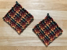 Handmade 2 Cotton Woven Potholders Multicolor 6 Colors Fall Great Gift