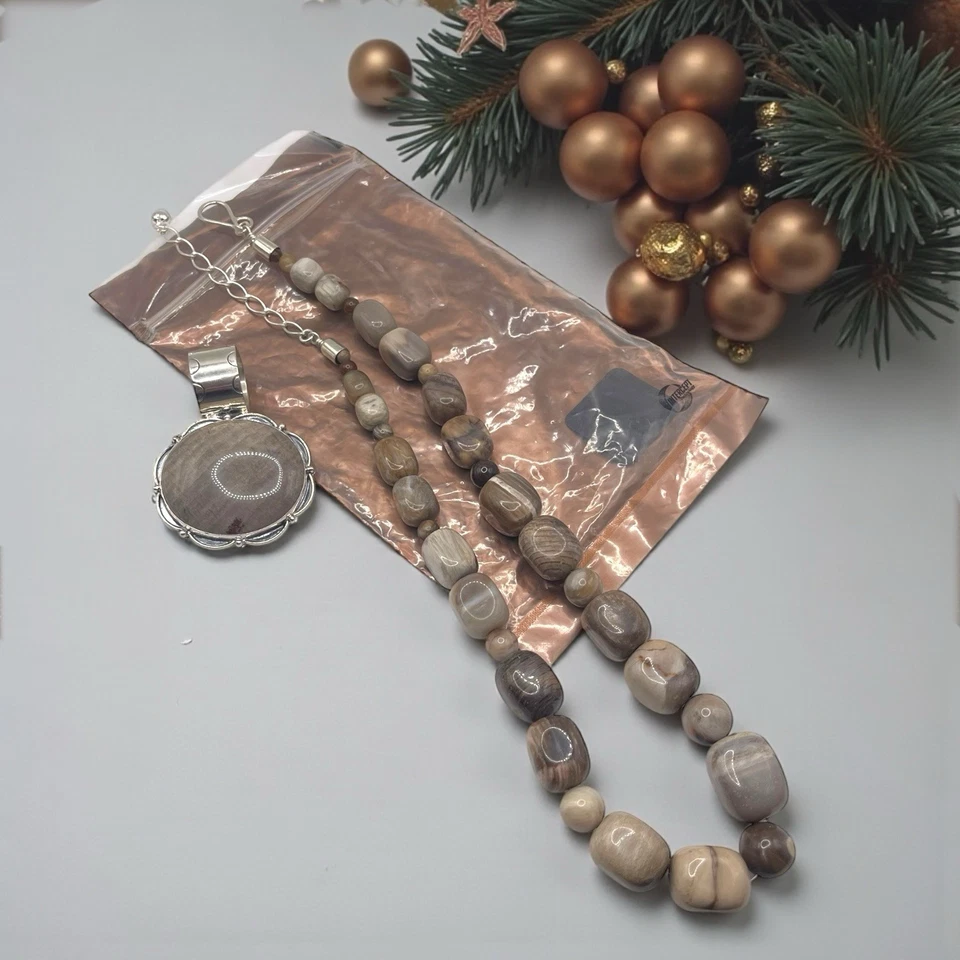 Новый Jay King DTR 925 из чистого серебра серый яшма подвеска бисером ожерелье - Изображение 2 из 4