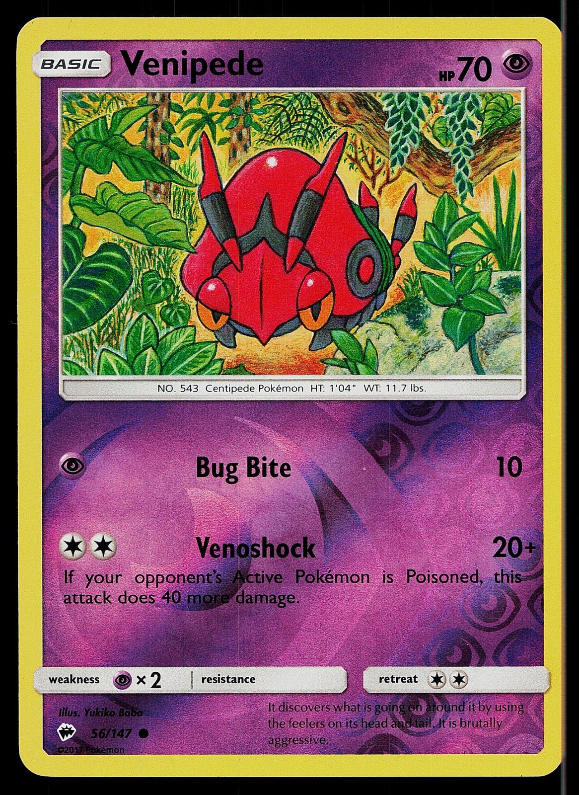 Pokemon Card Burning Shadows Venipede 56/147 Common Reverse Holo