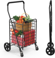 Grocery Shopping Cart with 360  Rolling Swivel Wheels Utility Cart Easily Collap