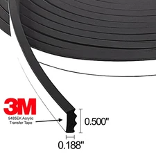 ESI Ribbed Rectangle EPDM Rubber Seal .187” H 500” W 25’ L w/Acrylic Tape 